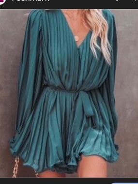 Endless Rose Teal Blue Draped Chiffon Romper Size S